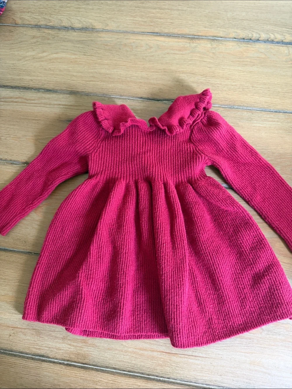 GAP Girls Knit Long-Sleeve Ruffle Collar Dress - Fuchsia Pink